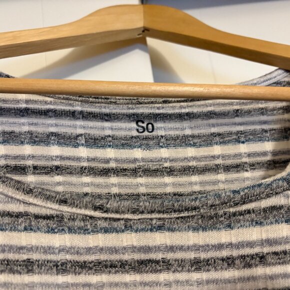 SO Cropped Top XXL Xtra Xtra Large Long Sleeve Striped Gray Blue White Rib Rayon - Picture 2 of 3